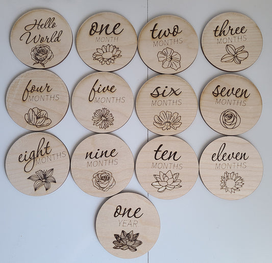 FLOWER BABY MILESTONE Wood Discs