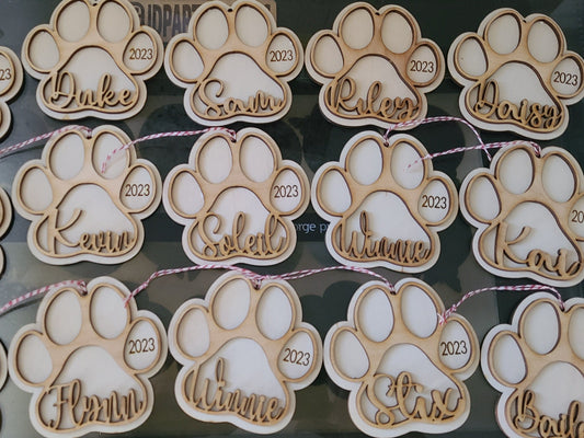PET DOG PAW Memorial Wood Ornament Furbaby Fur Baby Dogmom Dog Mom Dog Dad Dogdad  Pet Ornaments