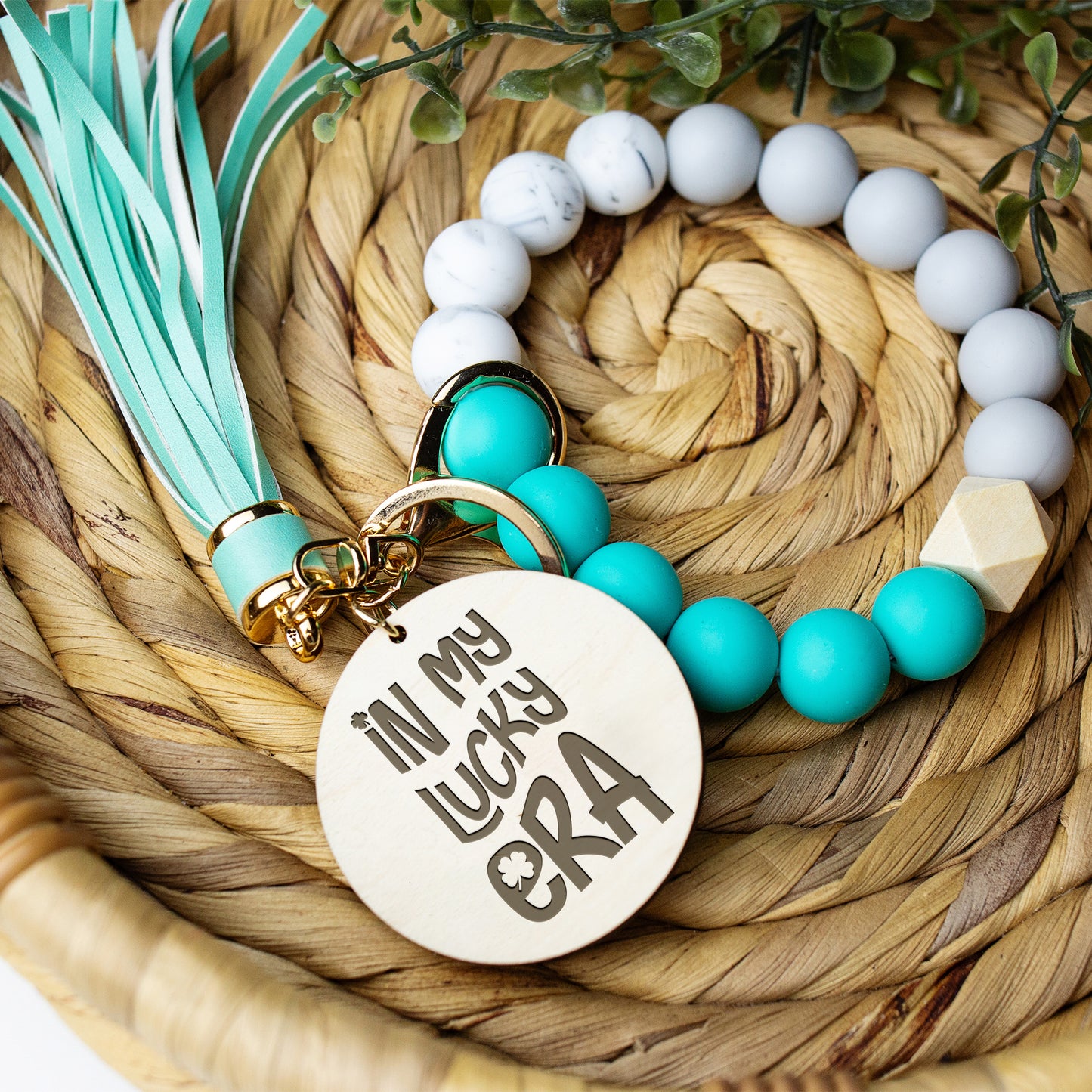 FULL OF FAITH and Caffeine Silicon Bead Bracelet Keychain Key Fob Wristlet