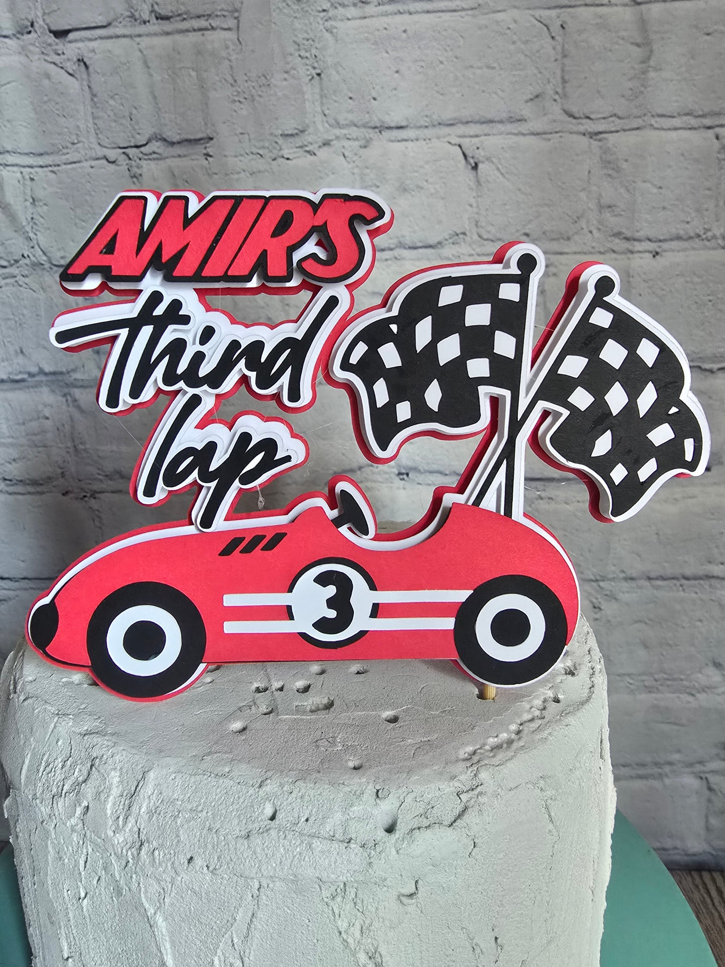 1st lap around the track vintage Racecar Birthday Fast One Racecar Birthday Cake Topper Banner