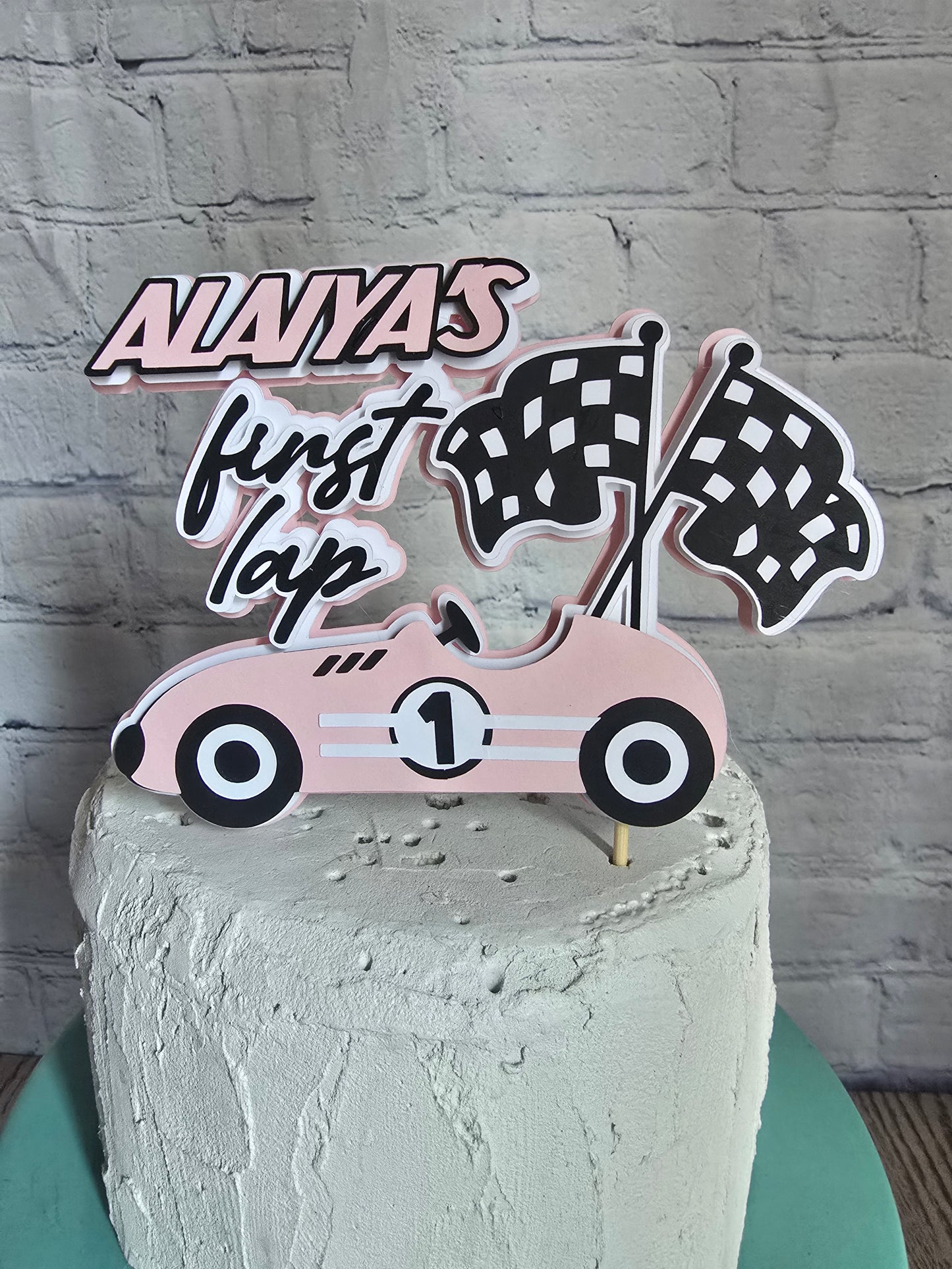 1st lap around the track vintage Racecar Birthday Fast One Racecar Birthday Cake Topper Banner