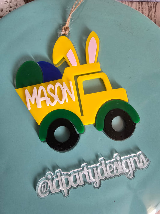 Dump truck Bunny Easter Basket Tags