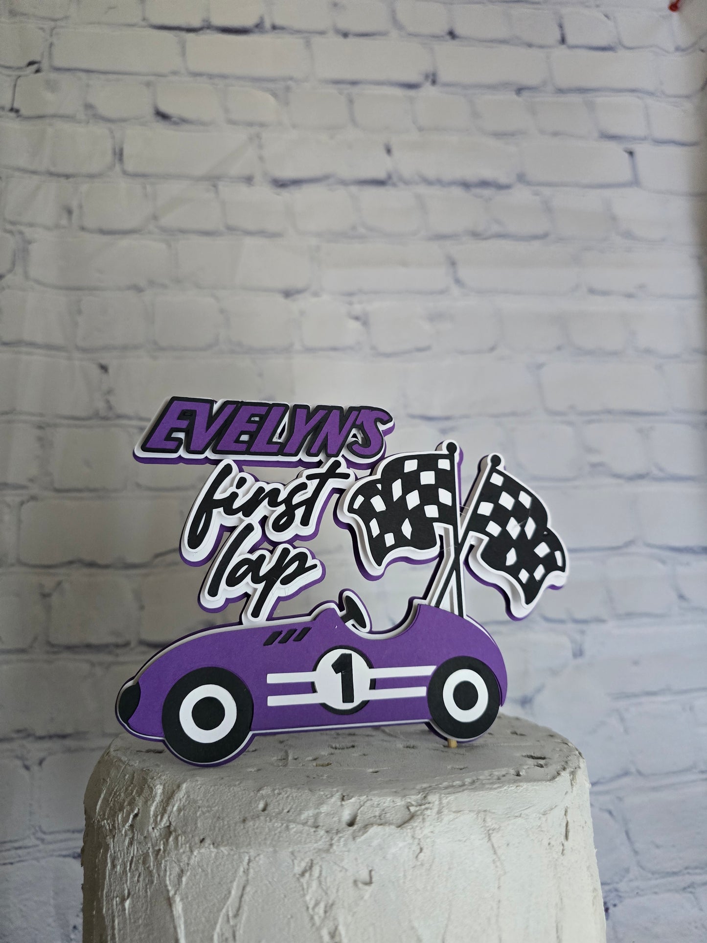 1st lap around the track vintage Racecar Birthday Fast One Racecar Birthday Cake Topper Banner