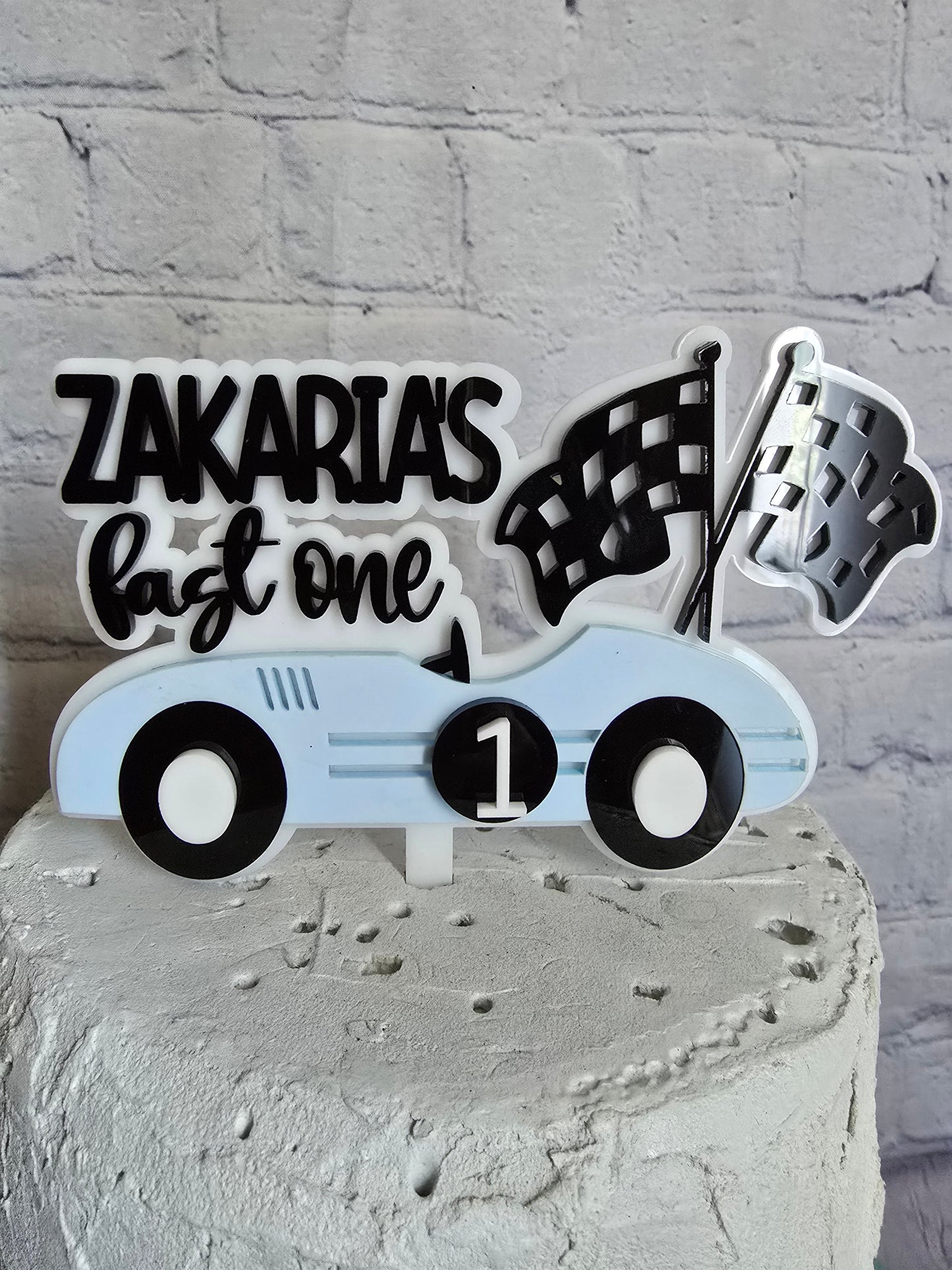 1st lap around the track vintage Racecar Birthday Fast One Racecar Birthday Cake Topper Banner