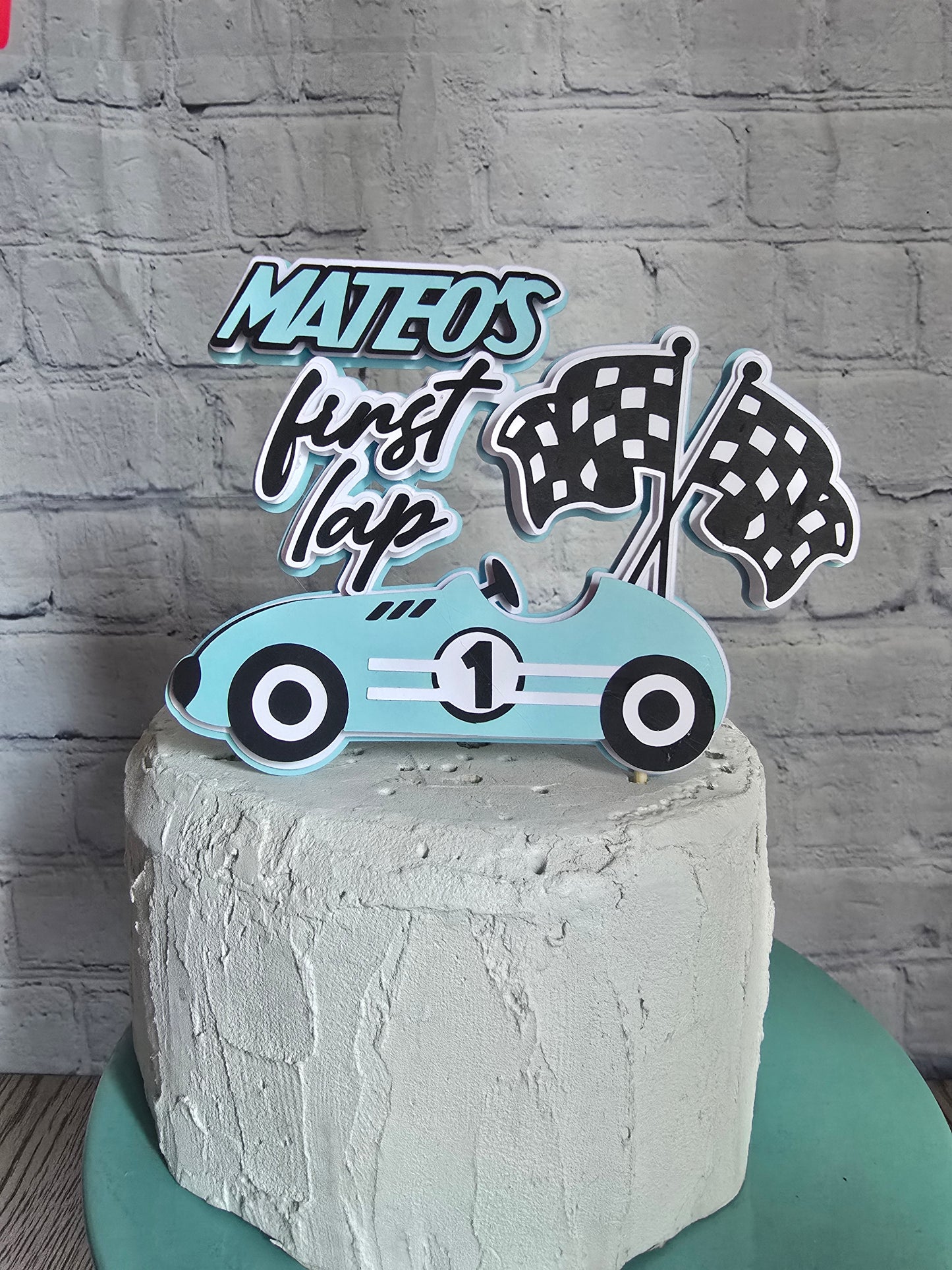 1st lap around the track vintage Racecar Birthday Fast One Racecar Birthday Cake Topper Banner