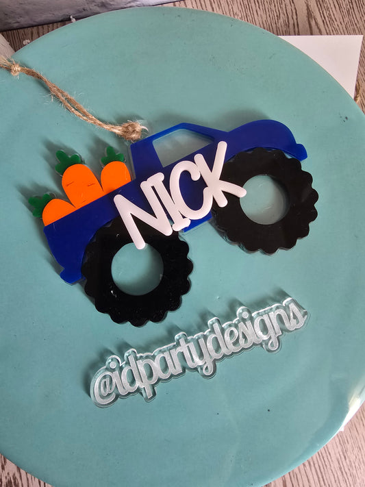 Monster Truck Easter Basket Tag with carrots