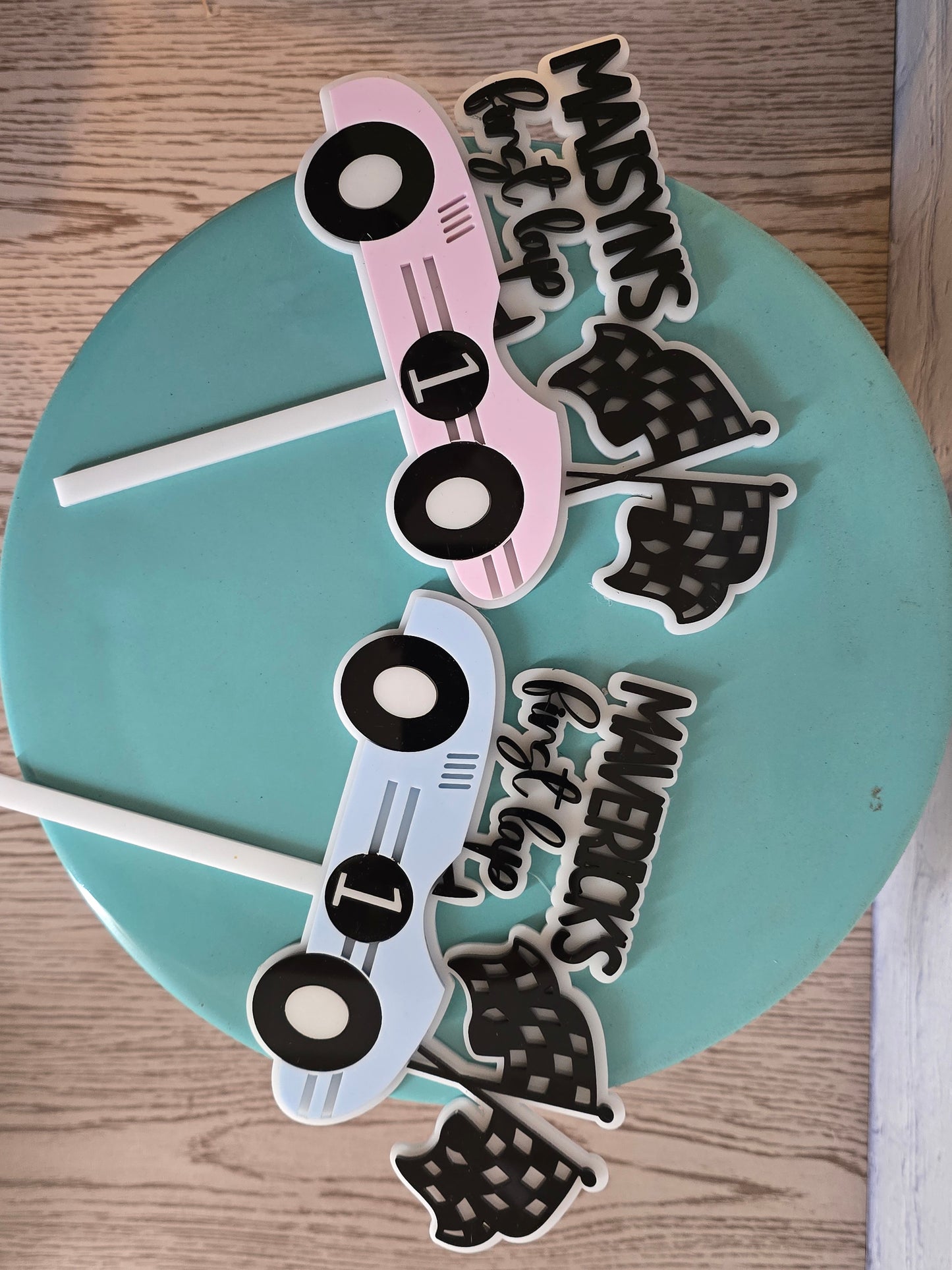 1st lap around the track vintage Racecar Birthday Fast One Racecar Birthday Cake Topper Banner