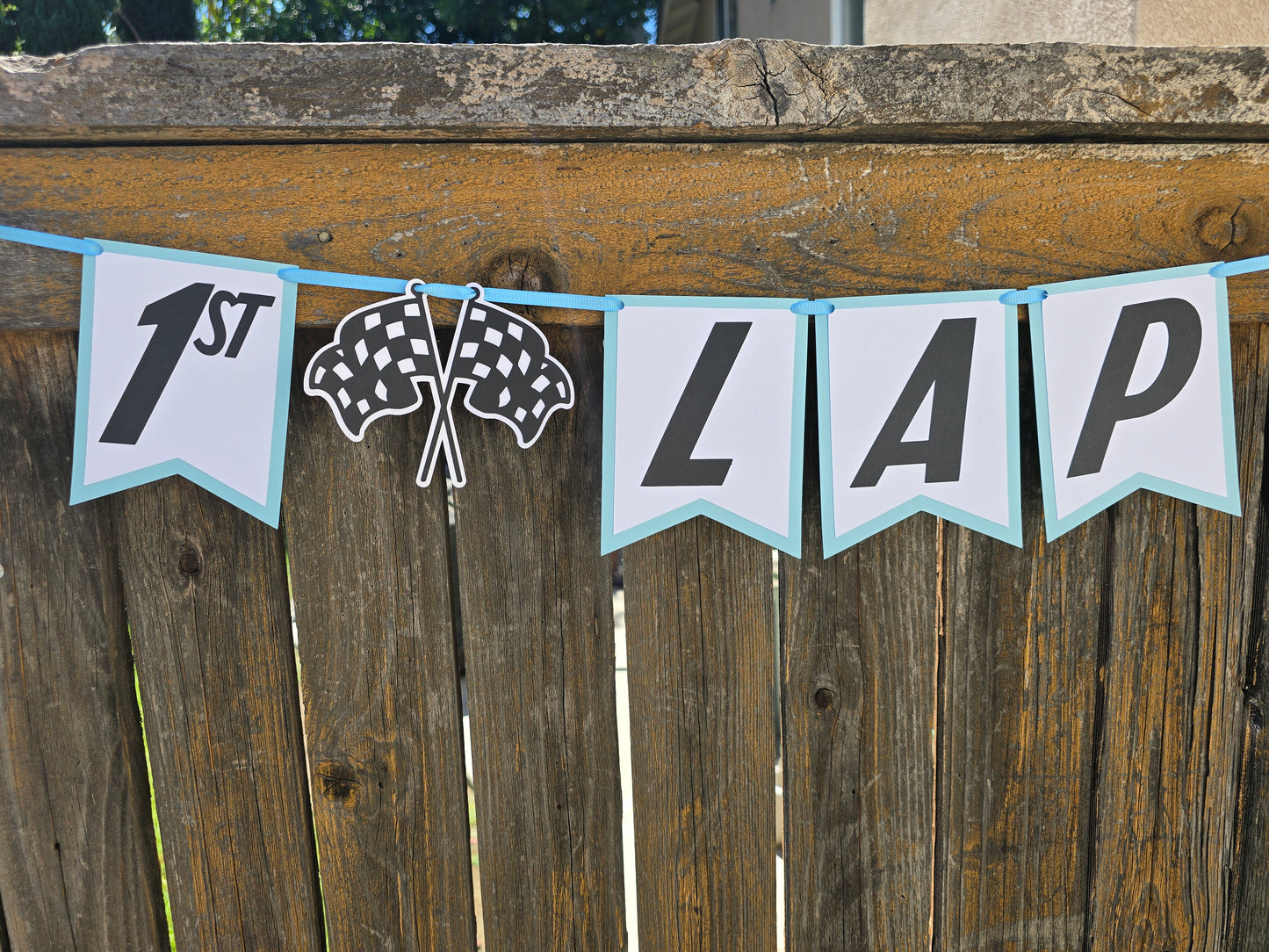 1st lap around the track vintage Racecar Birthday Fast One Racecar Birthday Cake Topper Banner