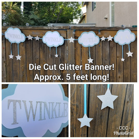 TWINKLE TWINKLE LITTLE Star Banner Cloud Shaped Extra Large Banner Baby shower Birthday Silver or gold Pink or Blue
