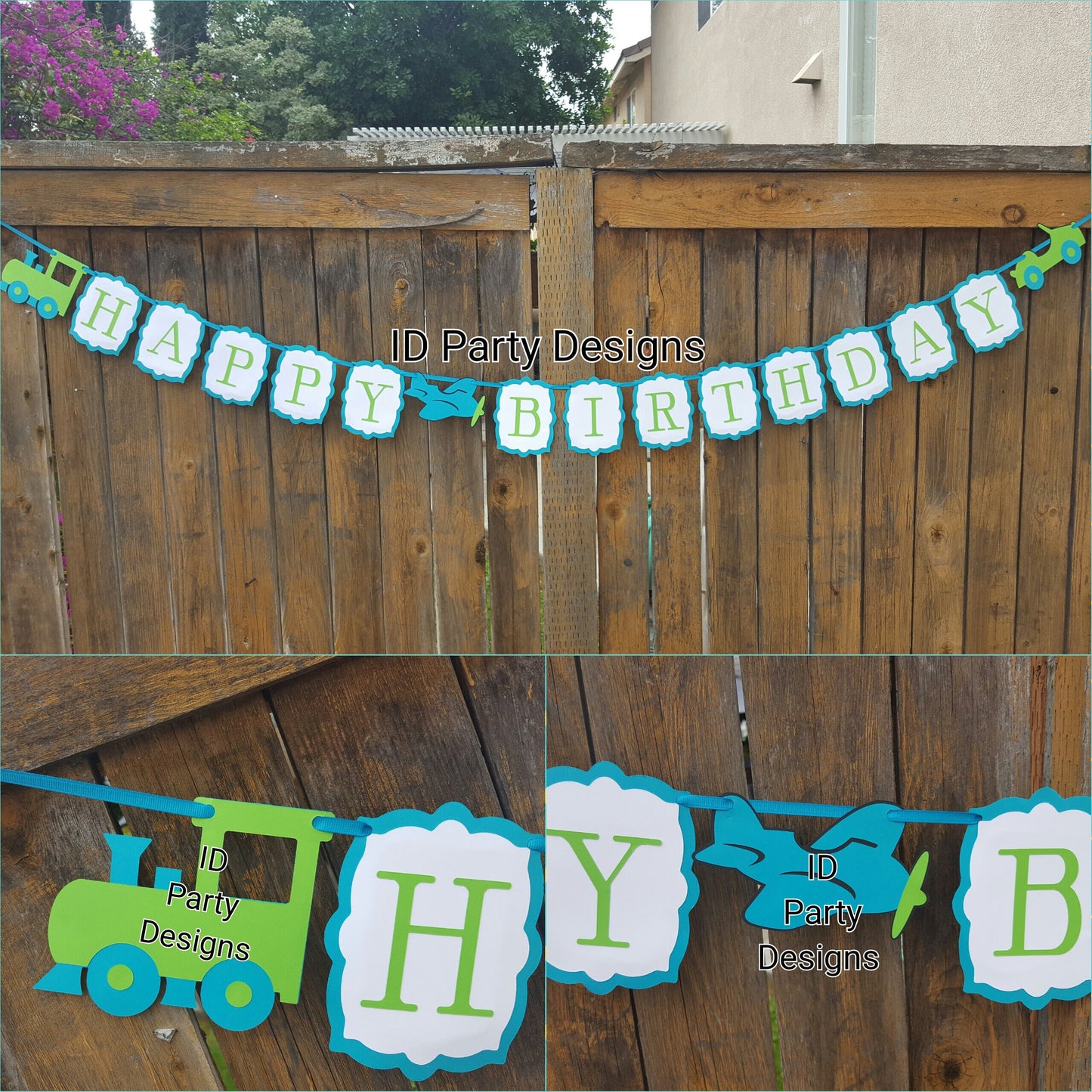 TRANSPORTATION BANNER Trains Planes and Automobiles Birthday Transportation Cake Banner Garland Cupcake Centerpiece Train Banner