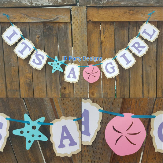 BEACH BABY SHOWER Banner Mermaid Banner Beach Birthday Seashell Seahorse Sea Horse