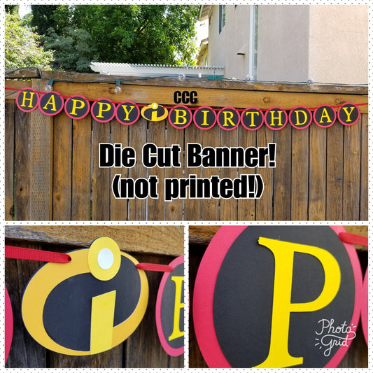 DISNEY INCREDIBLES BANNER Birthday Banner Mr. Incredible Elastigirl Dash Violet