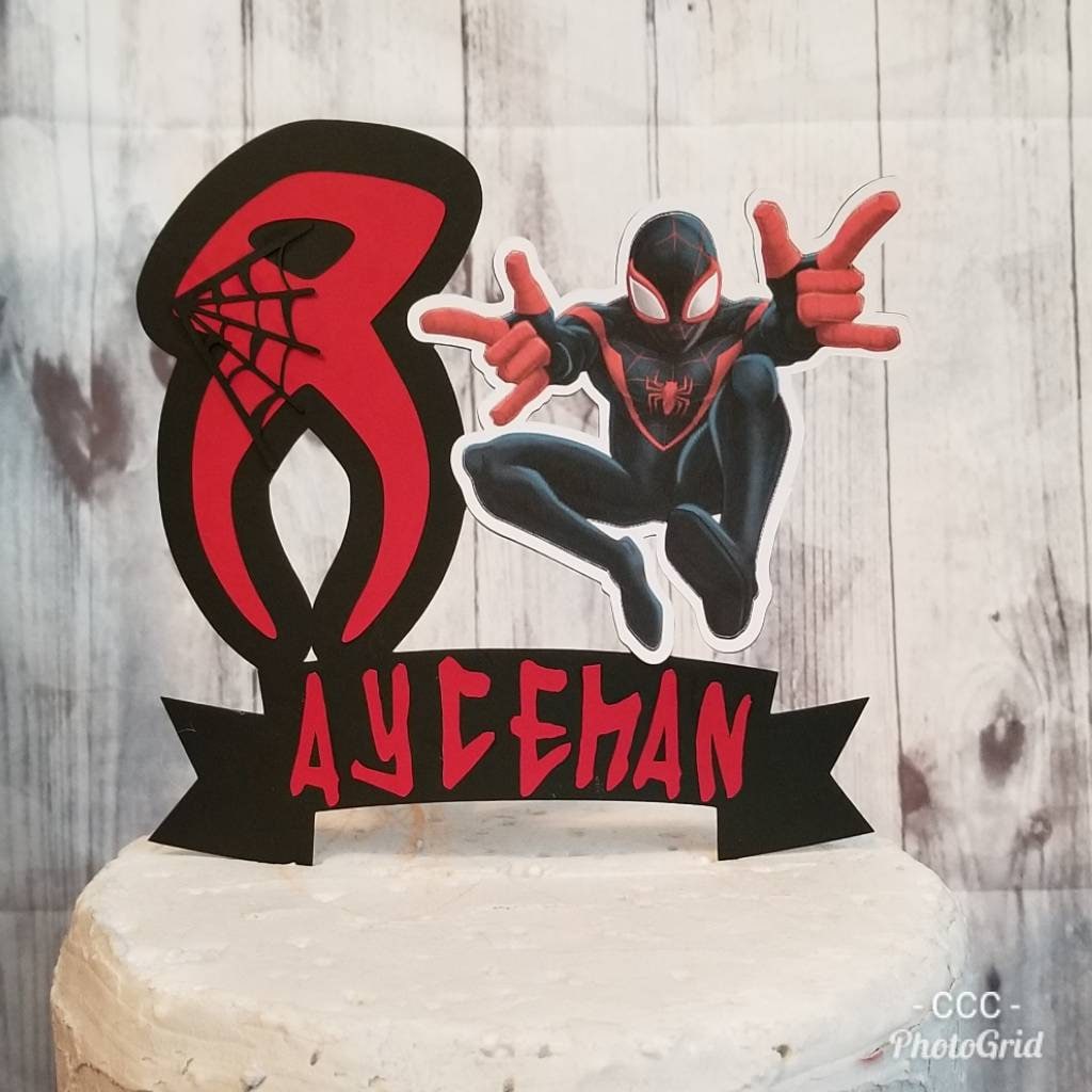 MILES MORALES SPIDERMAN into the Spider VeRSE Spiderverse CaKE ToPPER Miles Morales Spider Gwen Birthday Super Hero Decorations