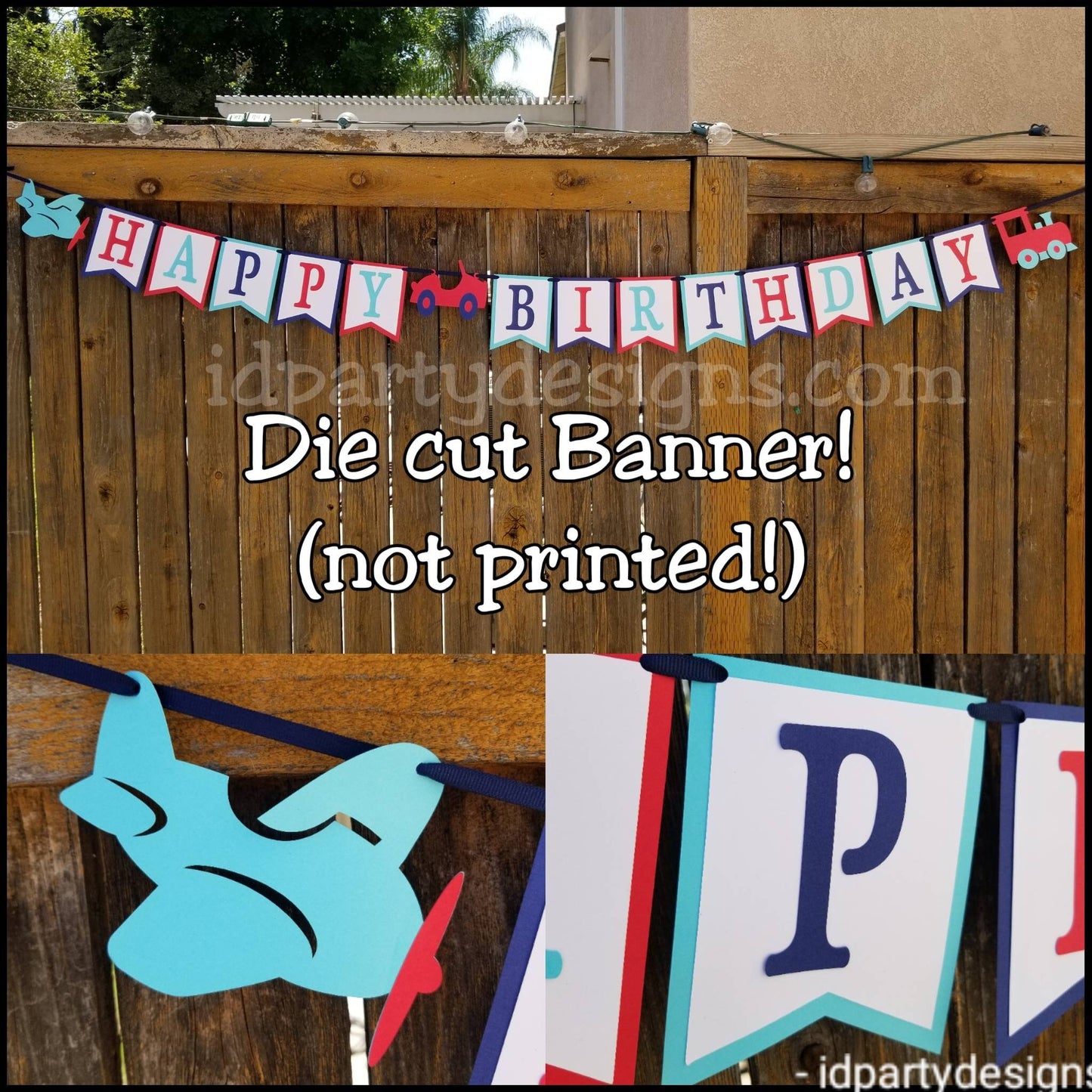 TRANSPORTATION BANNER Trains Planes and Automobiles Birthday Transportation Cake Banner Garland Cupcake Centerpiece Things That Go