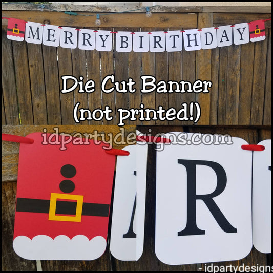 CHRISTMAS BIRTHDAY BANNER Merry Birthday One 1st Birthday Santa Red Truck Banner Christmas Tree