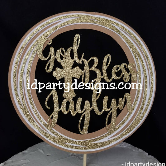 GOD BLESS CAKE Baptism Cake Topper topper Cross Cake Topper Circular Cake Topper Circle Cake Topper Circles Cake Topper