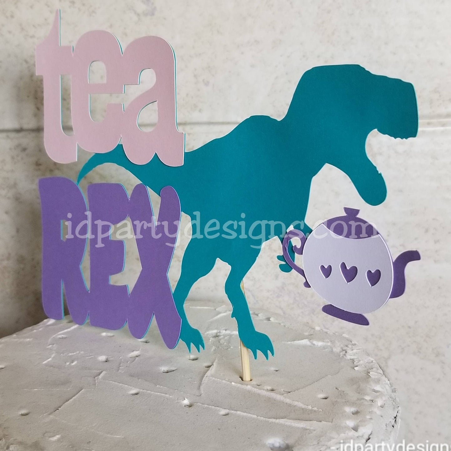 DINOSAUR TEA REX TRex Tea Party Cake Topper Girl Birthday Cake Topper Pastel Dino 2 Wild