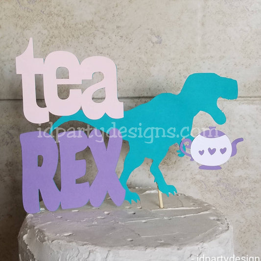 DINOSAUR TEA REX TRex Tea Party Cake Topper Girl Birthday Cake Topper Pastel Dino 2 Wild