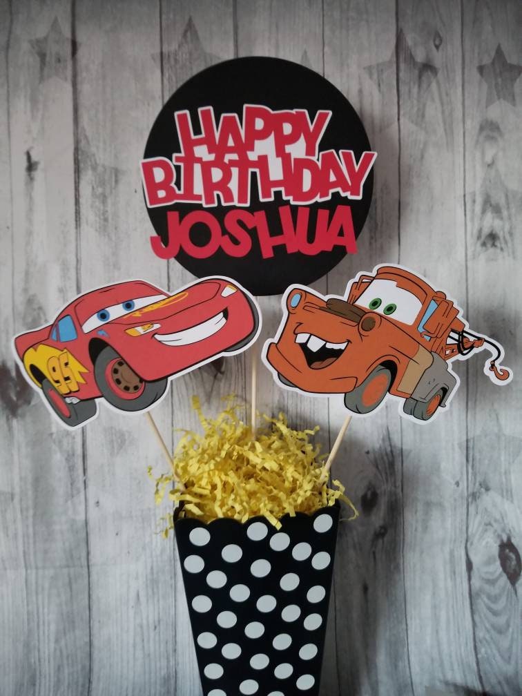 CARS LIGHTNING MCQUEEN and Mater Centerpiece with custom name