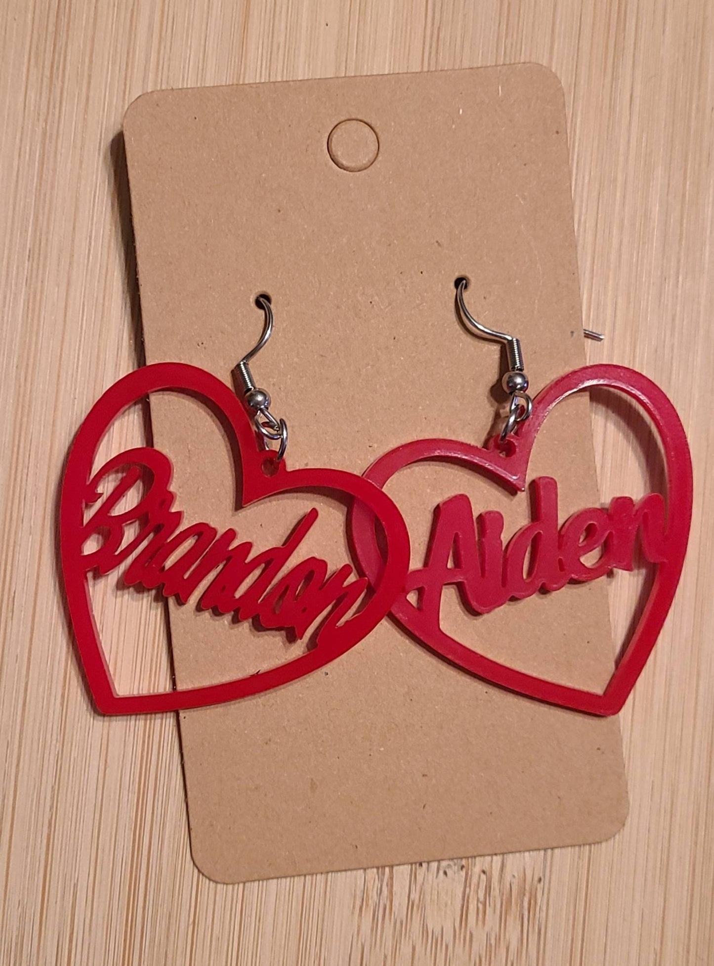 NAME HEART EARRINGS Acrylic Hoop Christmas Valentines Day Birthday