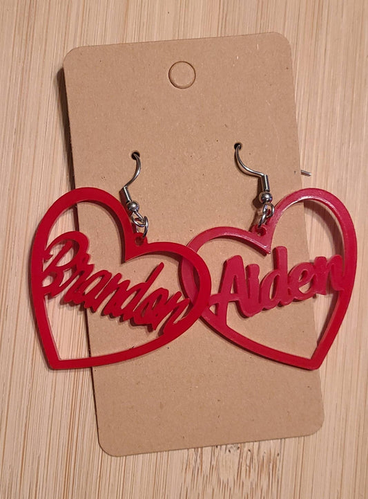 NAME HEART EARRINGS Acrylic Hoop Christmas Valentines Day Birthday
