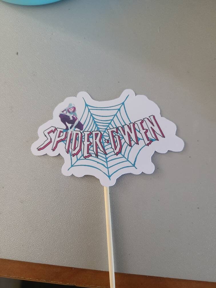 MILES MORALES SPIDERGWEN into the Spider VeRSE Spiderverse Miles BaNNER Spider Gwen Birthday Super Hero Decor Cupcake topper