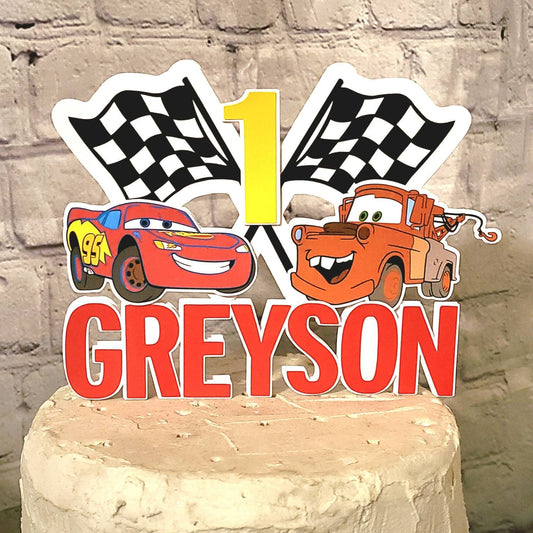 CARS LIGHTNING MCQUEEN and Mater Cake Topper  with custom name