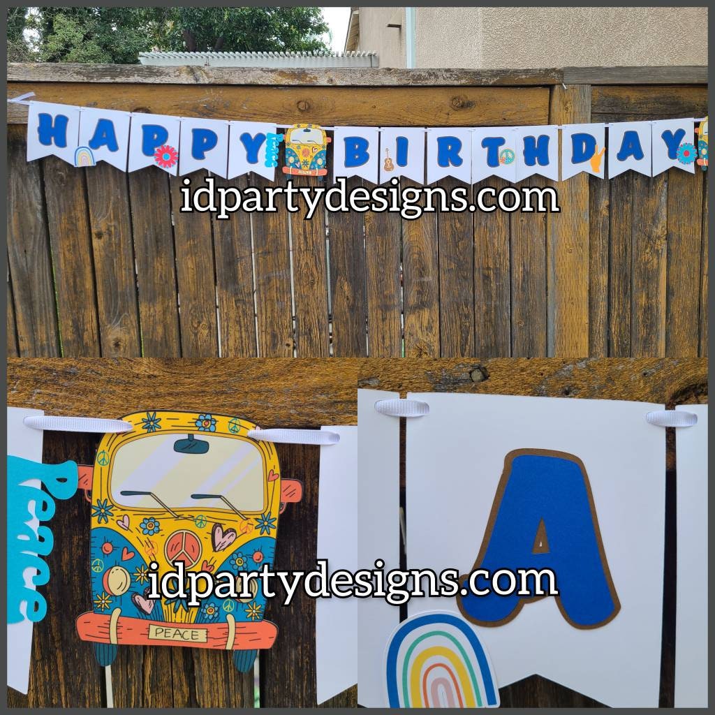 70s PEACE LOVE AND Birthdays Hippie Boho Baby Shower Room Decor Bus Hearts Rainbows Woodstock Flower Child Groovy