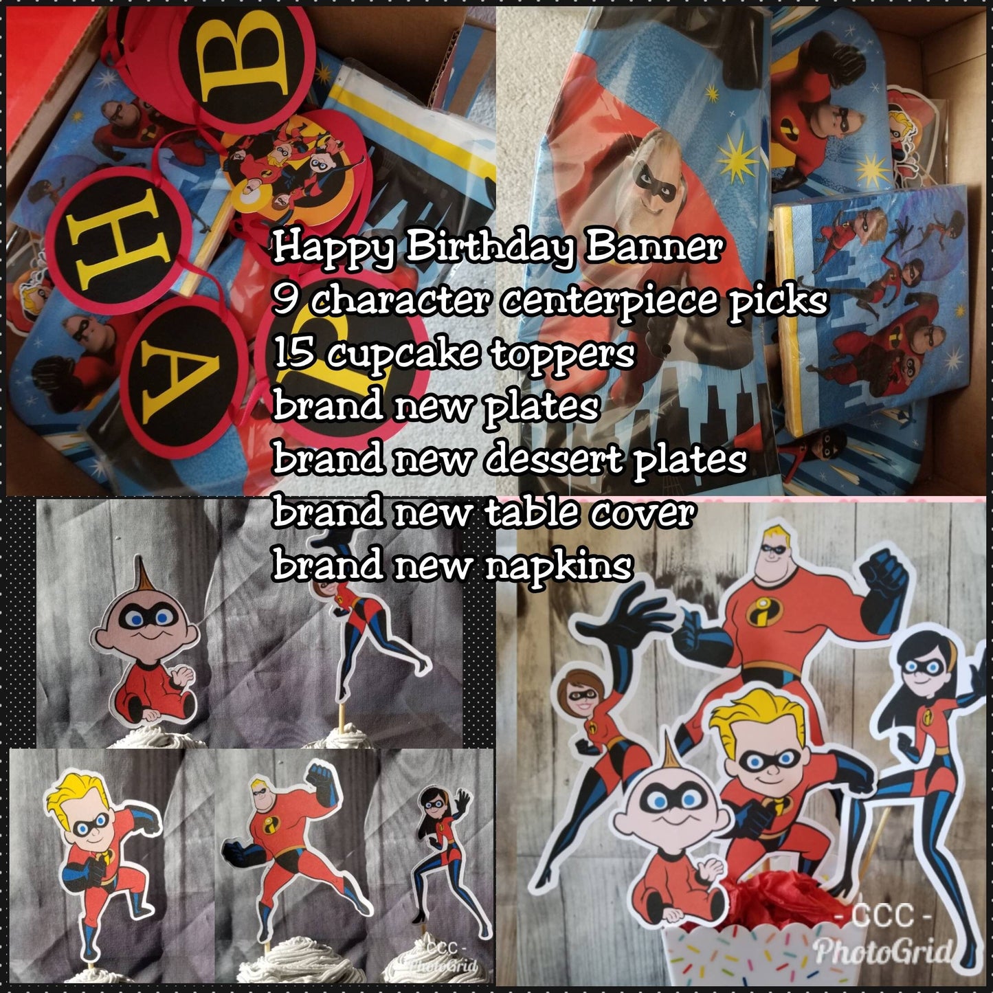 DISNEY INCREDIBLES BANNER Birthday Banner Mr. Incredible Elastigirl Dash Violet