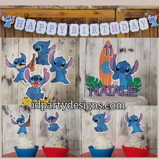 LILO & STITCH Cake Topper Centerpiece Picks Cupcake Toppers Disney Hawaiian Surf Centerpiece Cake Topper