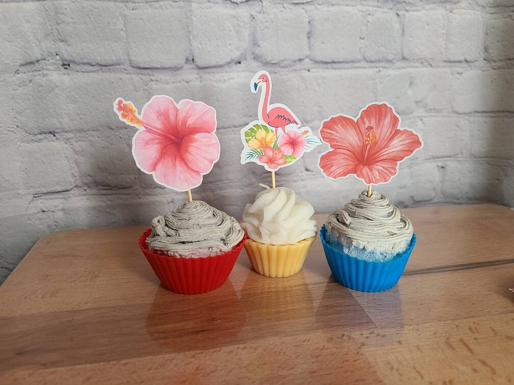 TROPICAL FLAMINGO LUAU Acrylic Topper Hawaii Hawaiian Hibiscus