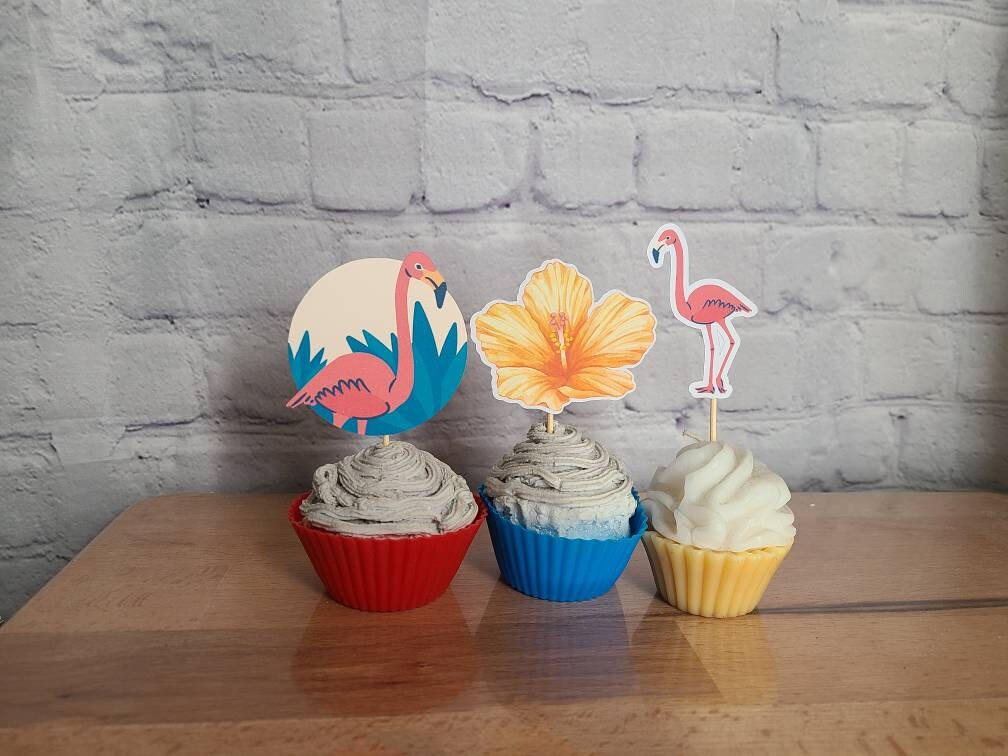 TROPICAL FLAMINGO LUAU Acrylic Topper Hawaii Hawaiian Hibiscus