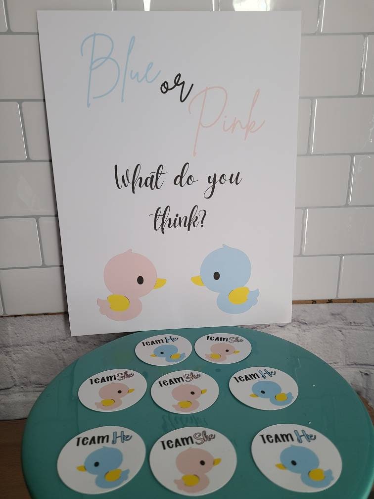 WHAT THE DUCK Is It? Gender Reveal Centerpiece Cake Topper Banner Stickers Game