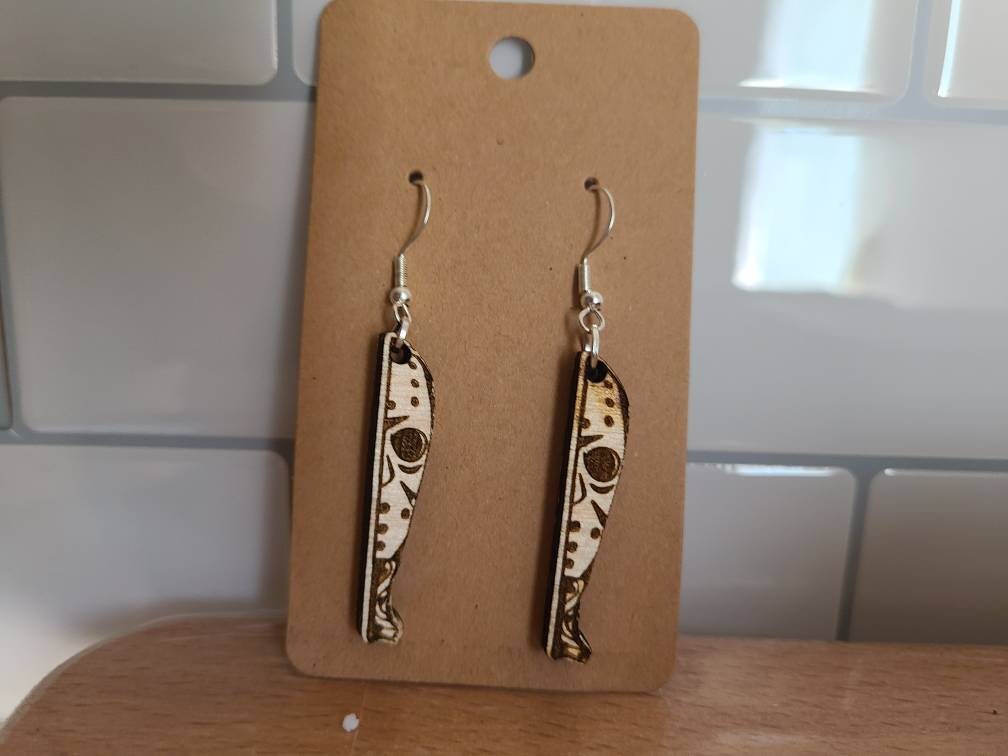 HALLOWEEN HORROR MOVIE Wood Engraved Earrings Michael Scream Chucky Jason