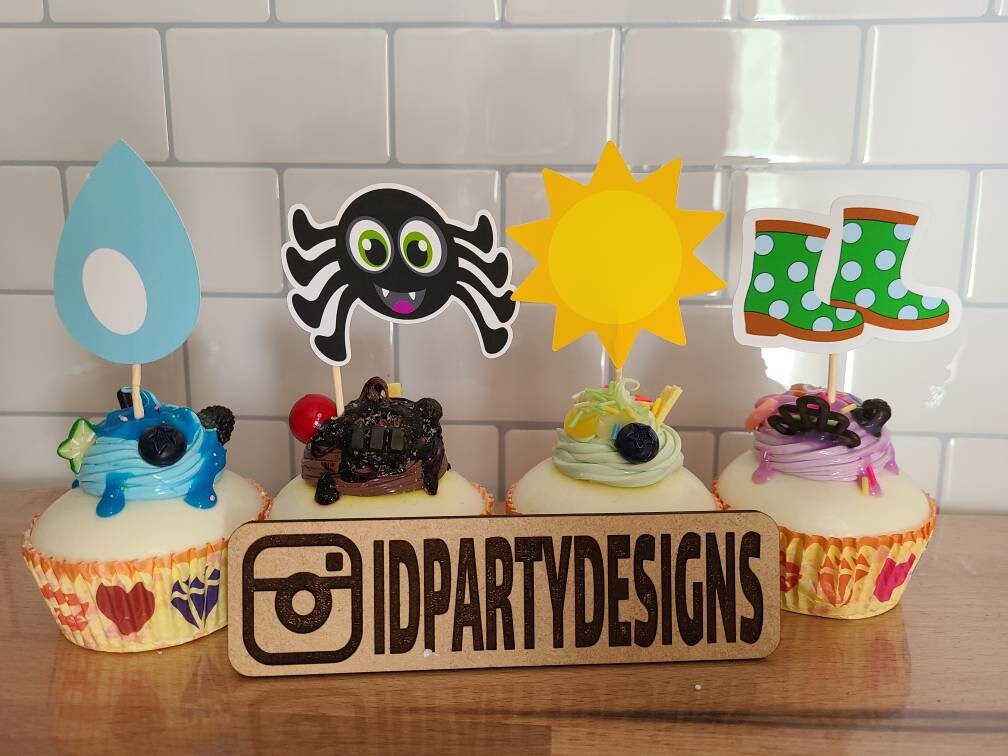 ITSY BITSY SPIDER Rain boots Umbrella Spider Sun Cupcake Toppers Nursery Rhymes