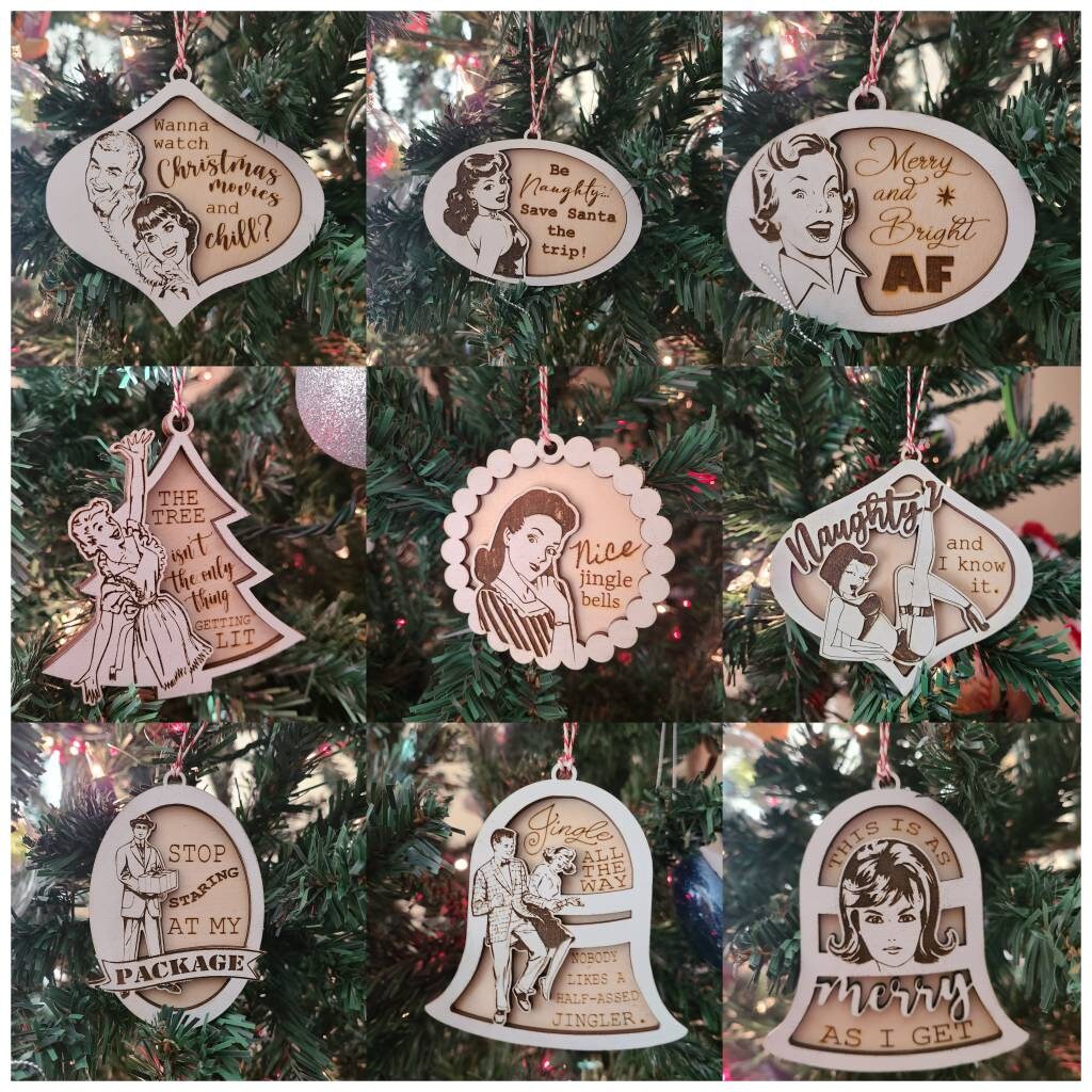 FUNNY CHRISTMAS ORNAMENTS Adult Ornaments White Elephant Vintage Retro Pin Up Bright Af Getting Lit