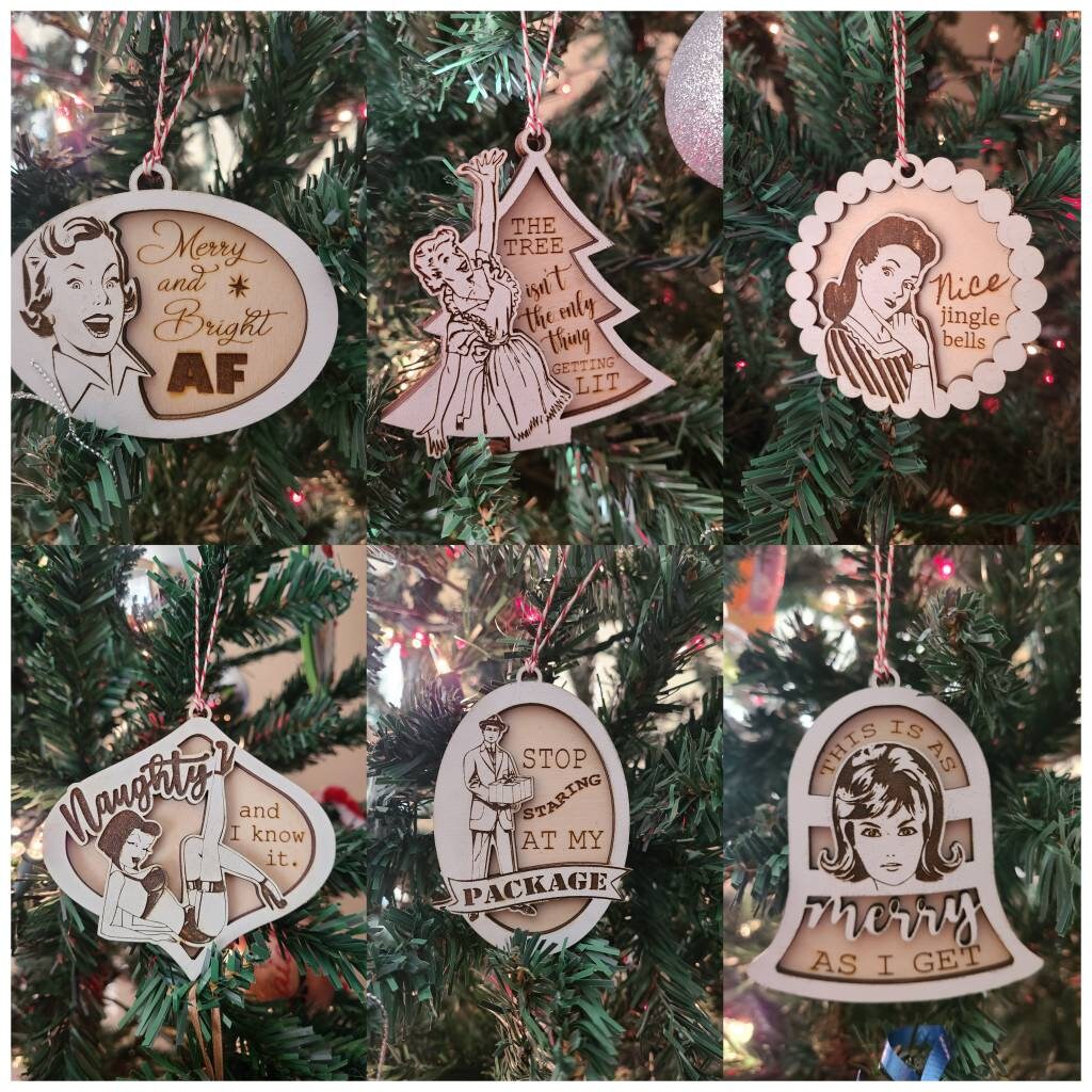 FUNNY CHRISTMAS ORNAMENTS Adult Ornaments White Elephant Vintage Retro Pin Up Bright Af Getting Lit