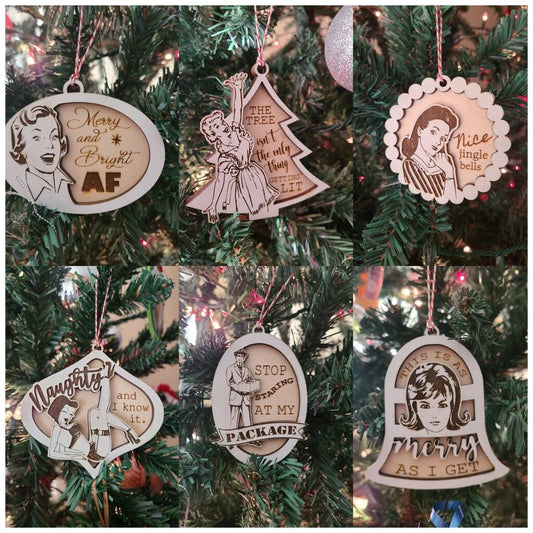 FUNNY CHRISTMAS ORNAMENTS Adult Ornaments White Elephant Vintage Retro Pin Up Bright Af Getting Lit