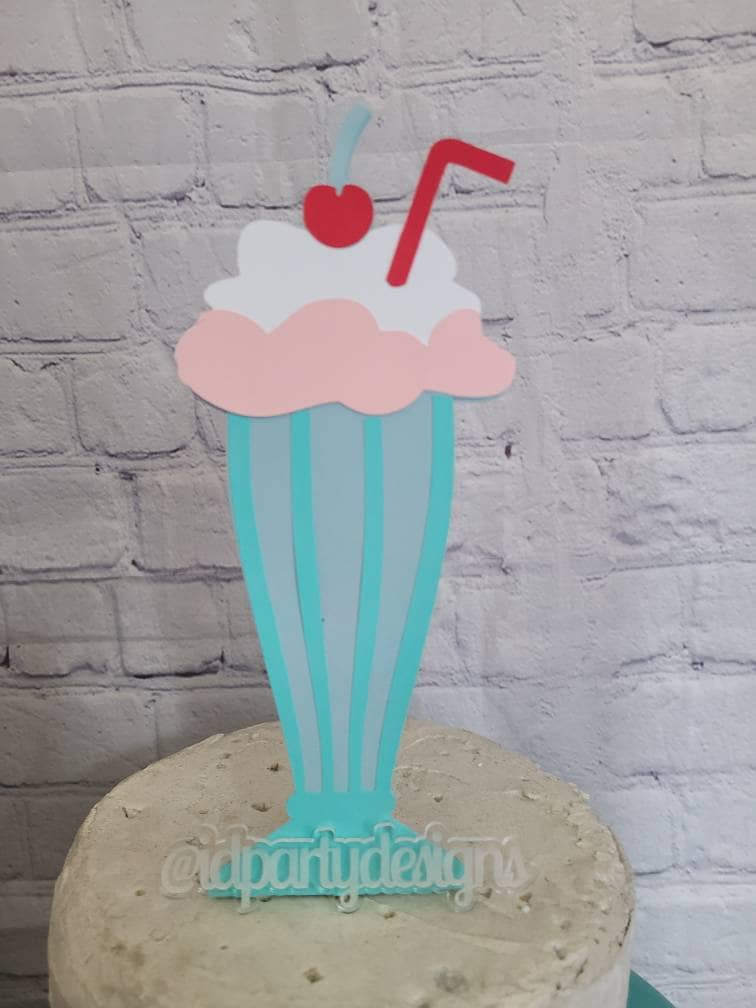 MILKSHAKE CAKE TOPPER Free Shipping 50s Birthday 50s Party Poodle Skirts Records Sock Hop