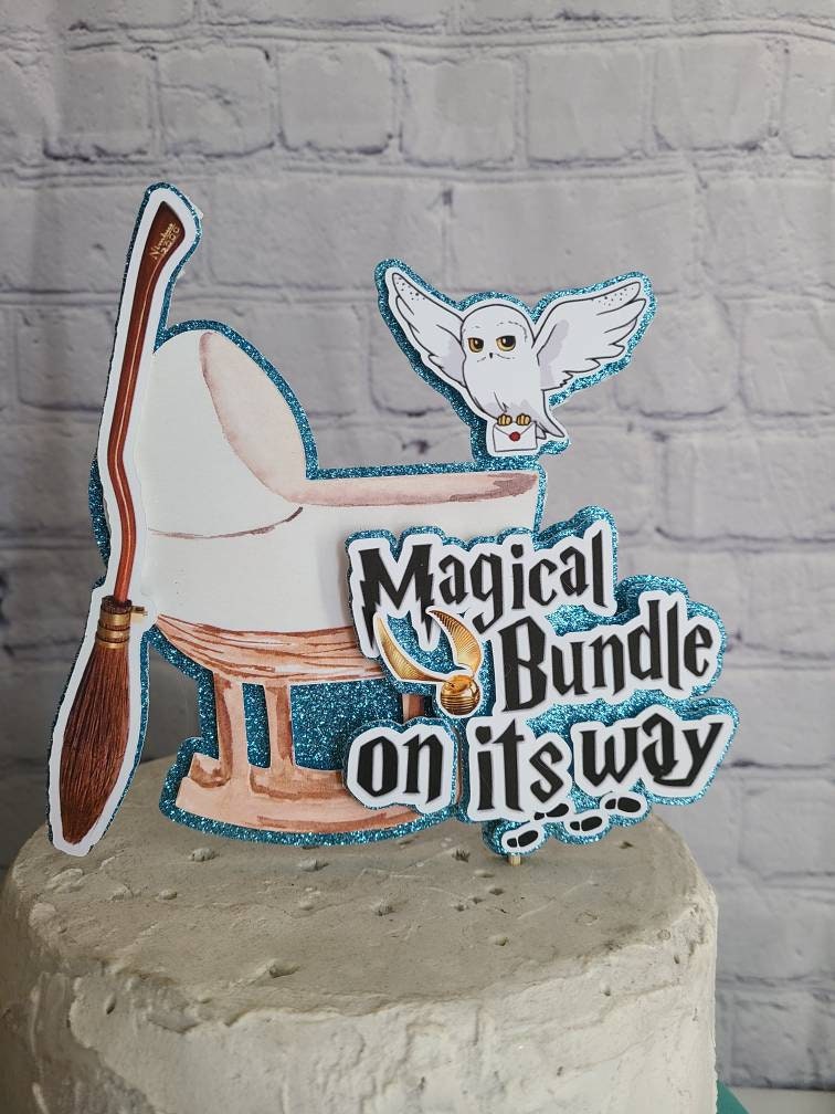 Harry Potter MAGICAL BUNDLE CAKE Topper Gold Baby Blue Pink Owl Broom Magic Lightning