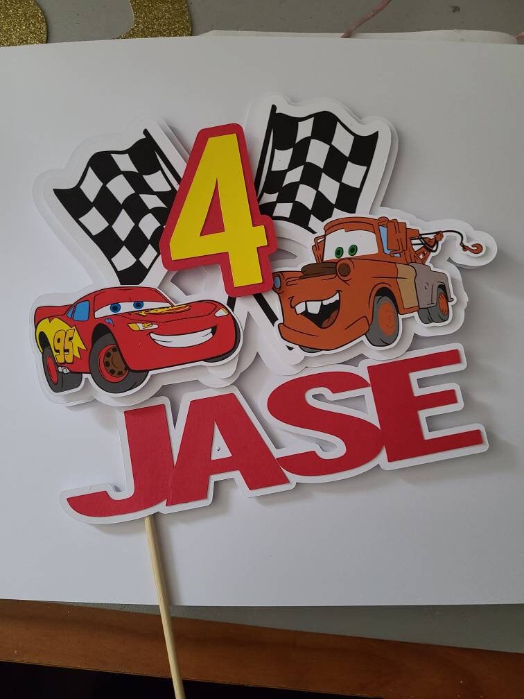 CARS LIGHTNING MCQUEEN and Mater Cake Topper  with custom name