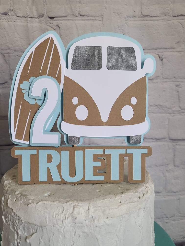 THE BIG ONE Surf Wave Surfer Wood and Acrylic Cake Topper