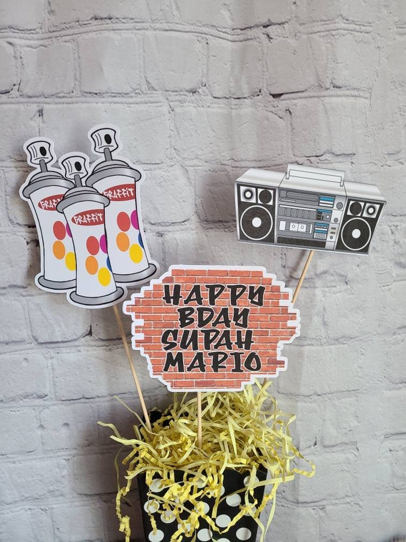 90s HIP HOP BIRTHDAY Graffiti Artist Centerpiece Cut Outs Fresh Prince Boom Box 90s Themed I love the 90s
