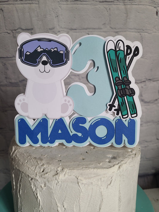 SNOW MUCH FUN Polar Bear Wolf Winter Wonderland Arctic Animals Cake Topper