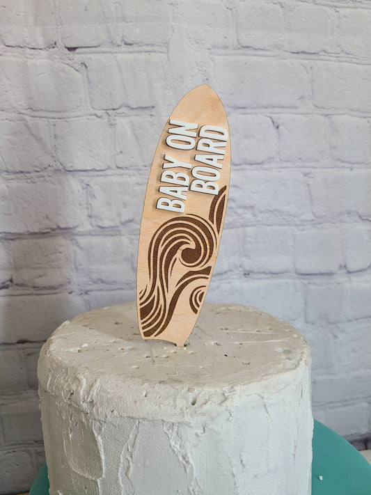 SURFING CAKE TOPPER SURFER Baby On Baby Baby Shower Cake Surf Topper Bus Van Surfing banner Surfer Birthday Beach Party Totally Two-bular