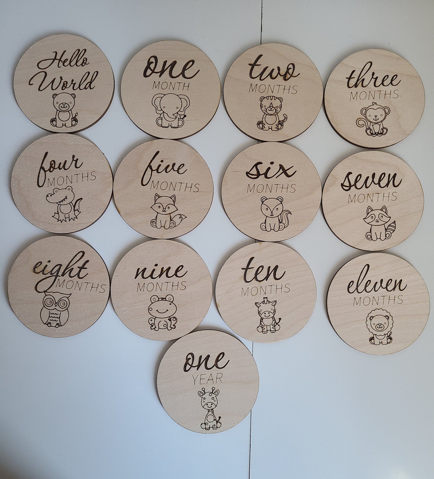 BABY ANIMAL MILESTONE Wood Discs