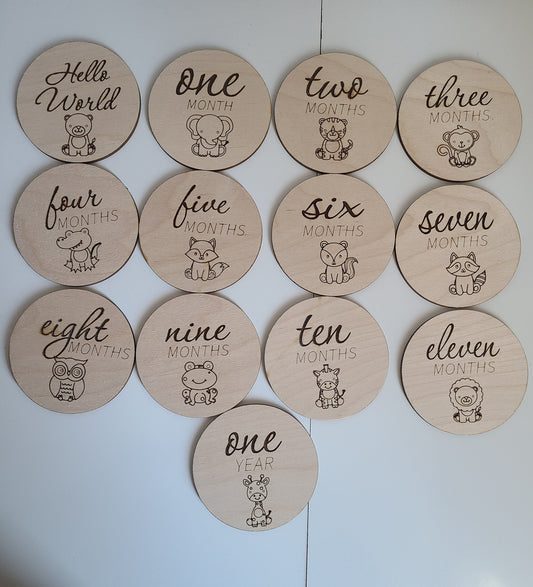 BABY ANIMAL MILESTONE Wood Discs