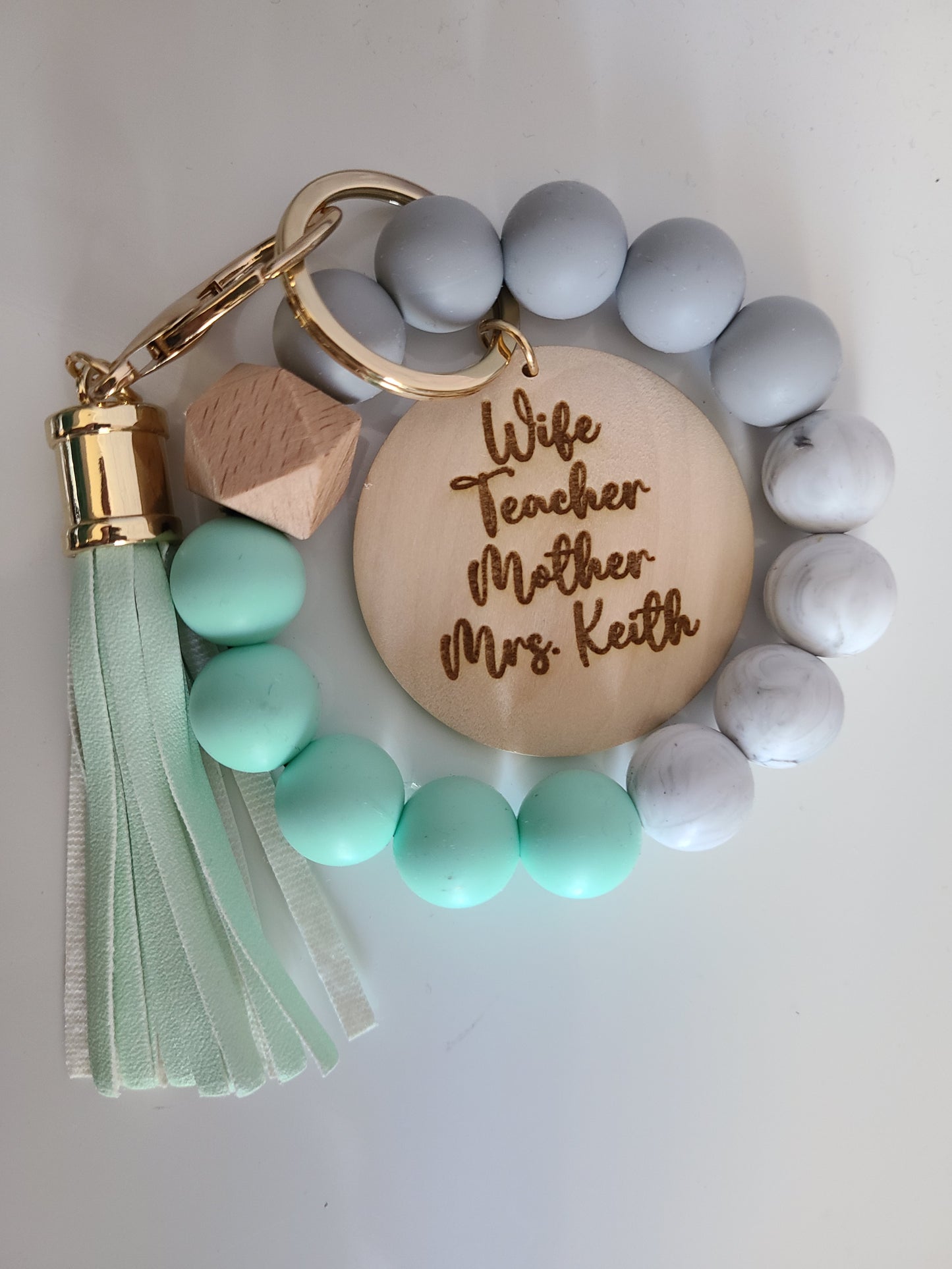 3 piece BASEBALL MOM KEYCHAIN Beads Fringe wood engraved key chain Mahogany Wood Fob