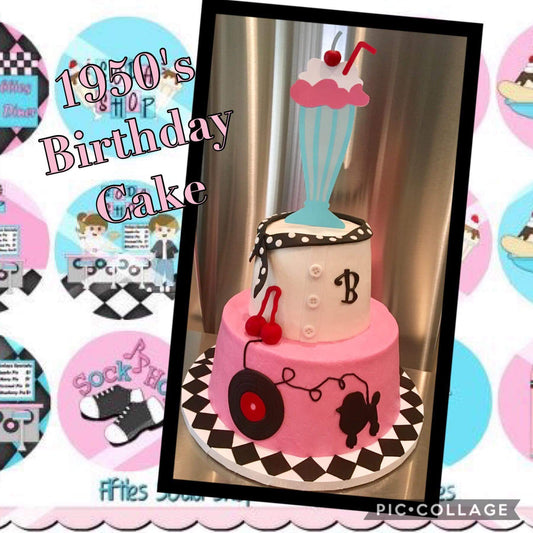 MILKSHAKE CAKE TOPPER Free Shipping 50s Birthday 50s Party Poodle Skirts Records Sock Hop