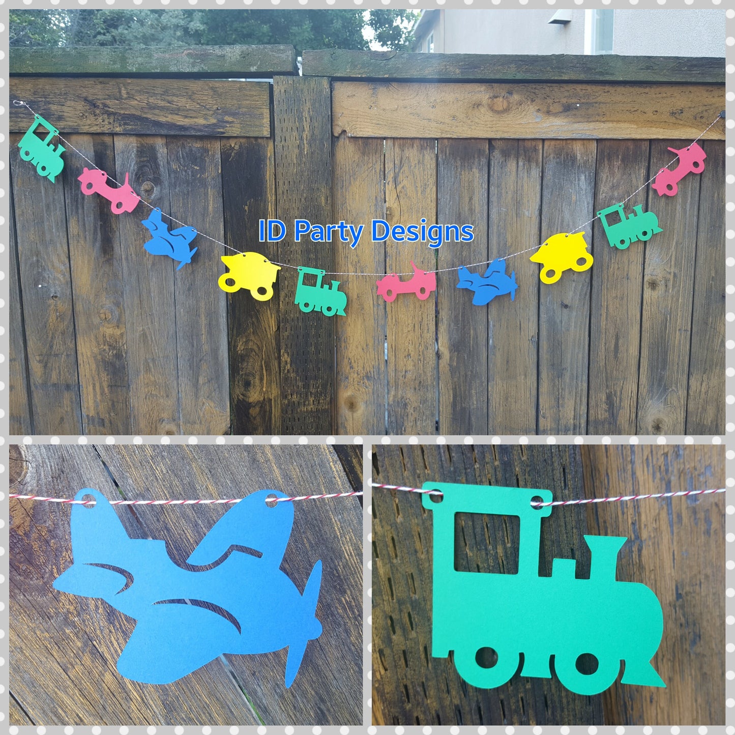 TRANSPORTATION BANNER Trains Planes and Automobiles Birthday Transportation Cake Banner Garland Cupcake Centerpiece Things That Go